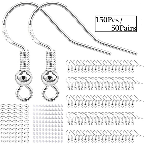 150 PCS/50 Pairs or 300 PCS/100 Pairs Earring Hooks, 925 Sterling Silver  Hypoallergenic Earring Hooks for Jewelry Making, Upgraded Premium Earring  Making kit, Earring Making Supplies with Earring Backs and Jump  Rings(Silver,Gold)